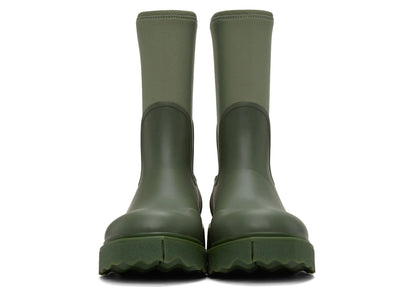 Off White Zip-tie Rubber Neoprene Rain Boots Green "For Rainy Days" (Women's)