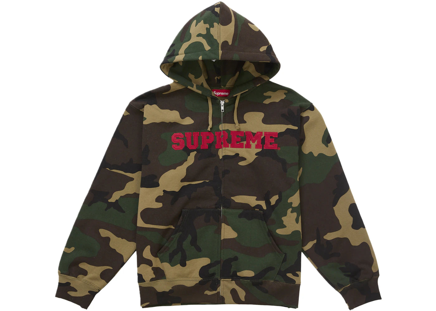 Supreme Collegiate Applique Zip Up Hoodie Woodland Camo Green