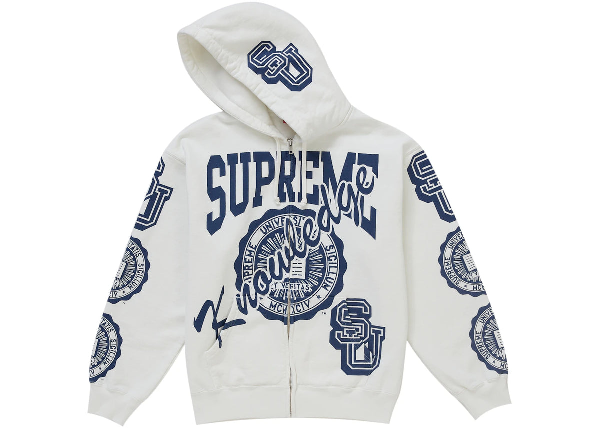 Supreme Knowledge Reigns Zip Up Hooded Sweatshirt White