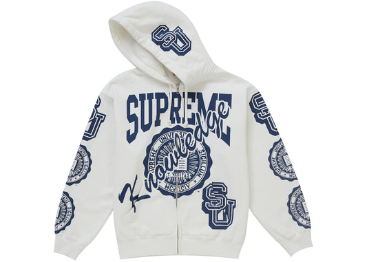 Supreme Knowledge Reigns Zip Up Hooded Sweatshirt White