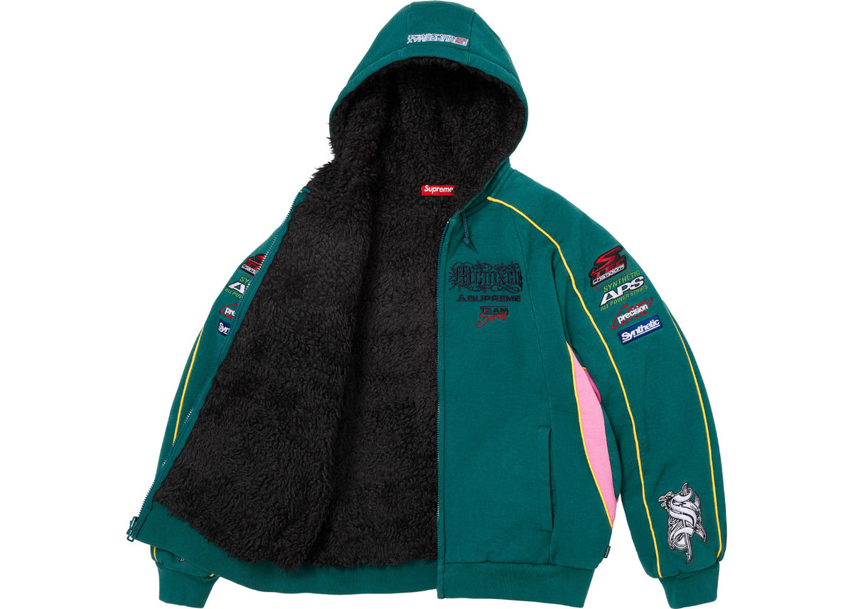 Supreme Racing Lined Zip Up Hooded Sweatshirt Hoodie Dark Teal Green