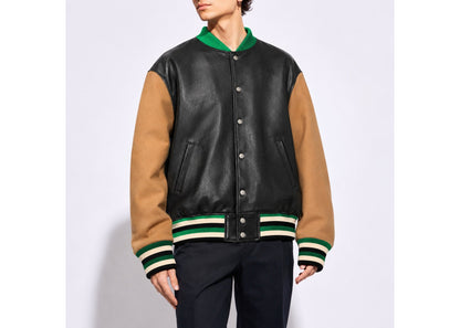 Gucci Leather Bomber Jacket Black Brown