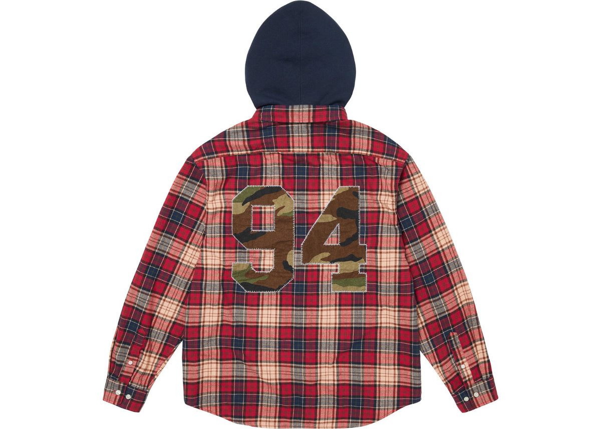 Supreme Appliqué Hooded Flannel Shirt Red
