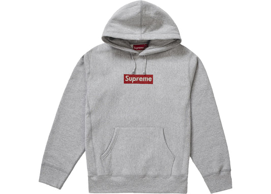 Supreme Swarovski Box Logo Hooded Sweatshirt Heather Grey