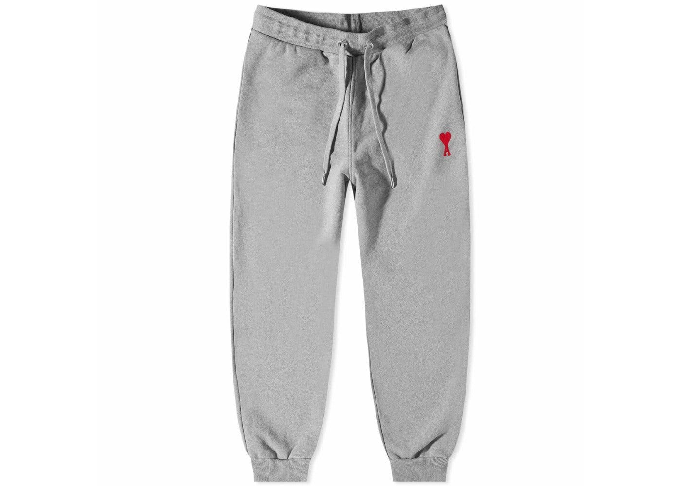 Ami Paris Red Logo Heart Heavy Fleece Sweatpants Heather Grey