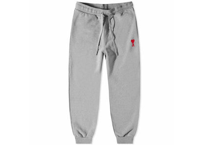 Ami Paris Red Logo Heart Heavy Fleece Sweatpants Heather Grey