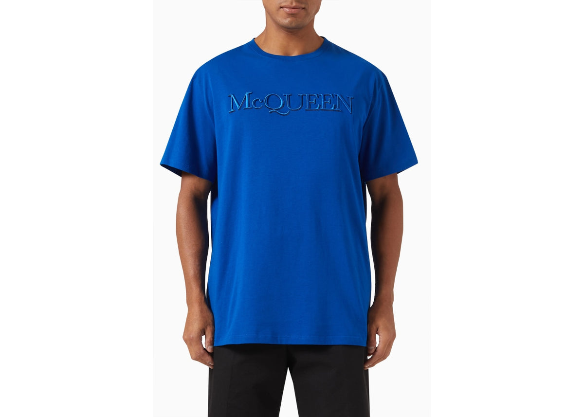 Alexander McQueen Embroidered Logo Cotton T-shirt Blue