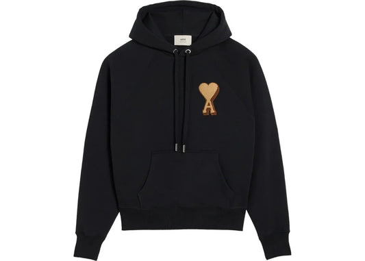 AMI Paris logo embroidered hoodie Black