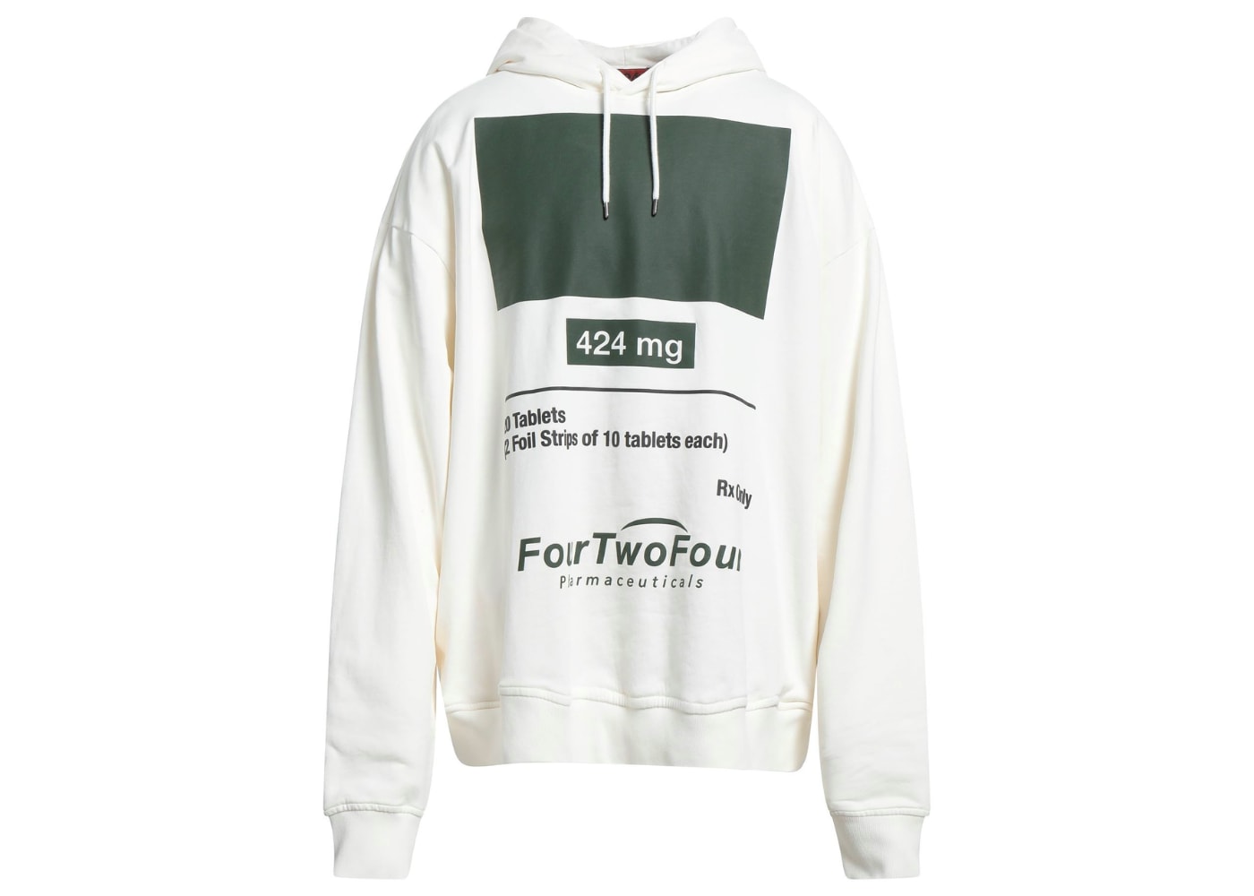 424 FourTwoFour Graphic Print Cotton Hoodie White Cream