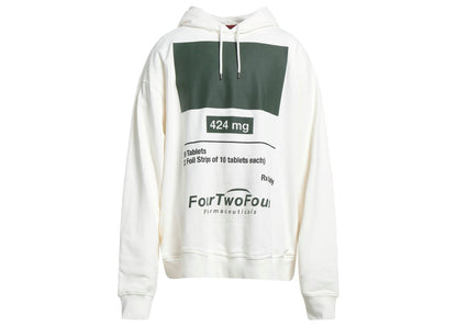 424 FourTwoFour Graphic Print Cotton Hoodie White Cream