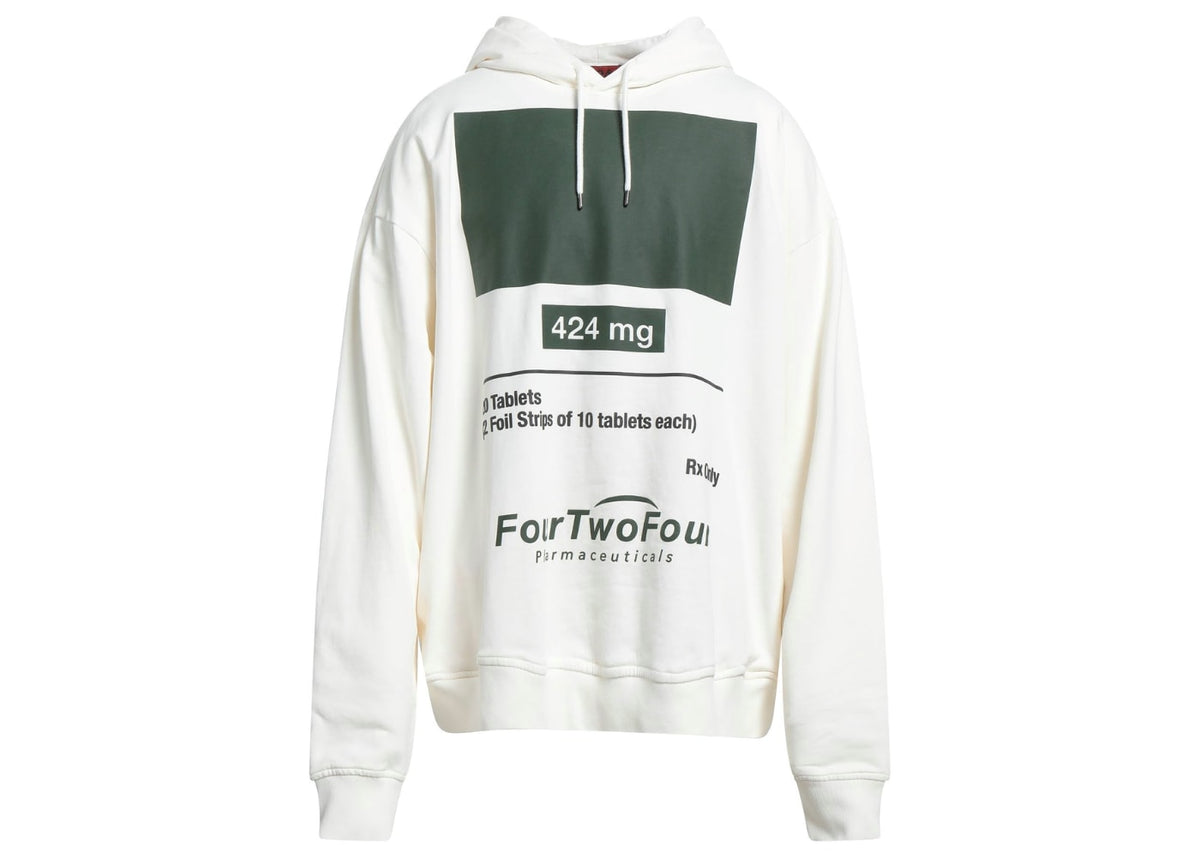 424 FourTwoFour Graphic Print Cotton Hoodie White Cream
