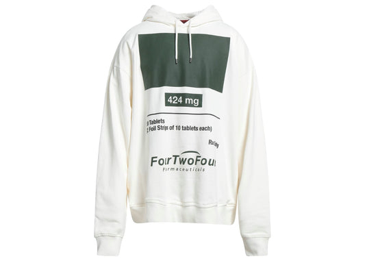 424 FourTwoFour Graphic Print Cotton Hoodie White Cream
