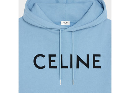 Celine Loose Cotton Fleece Hoodie Washed Blue