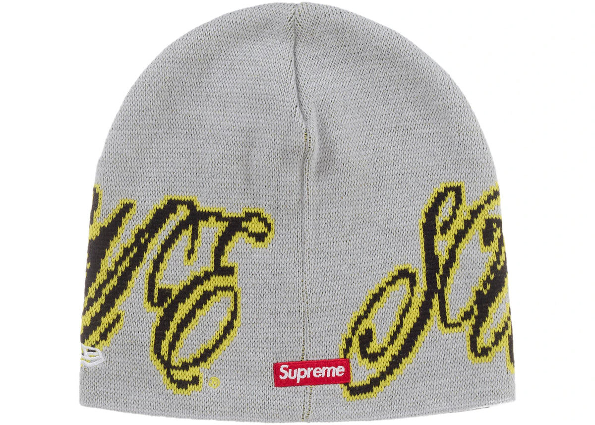 Supreme New Era Cursive Beanie Heather Grey