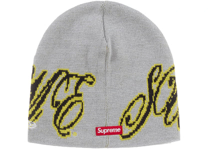 Supreme New Era Cursive Beanie Heather Grey