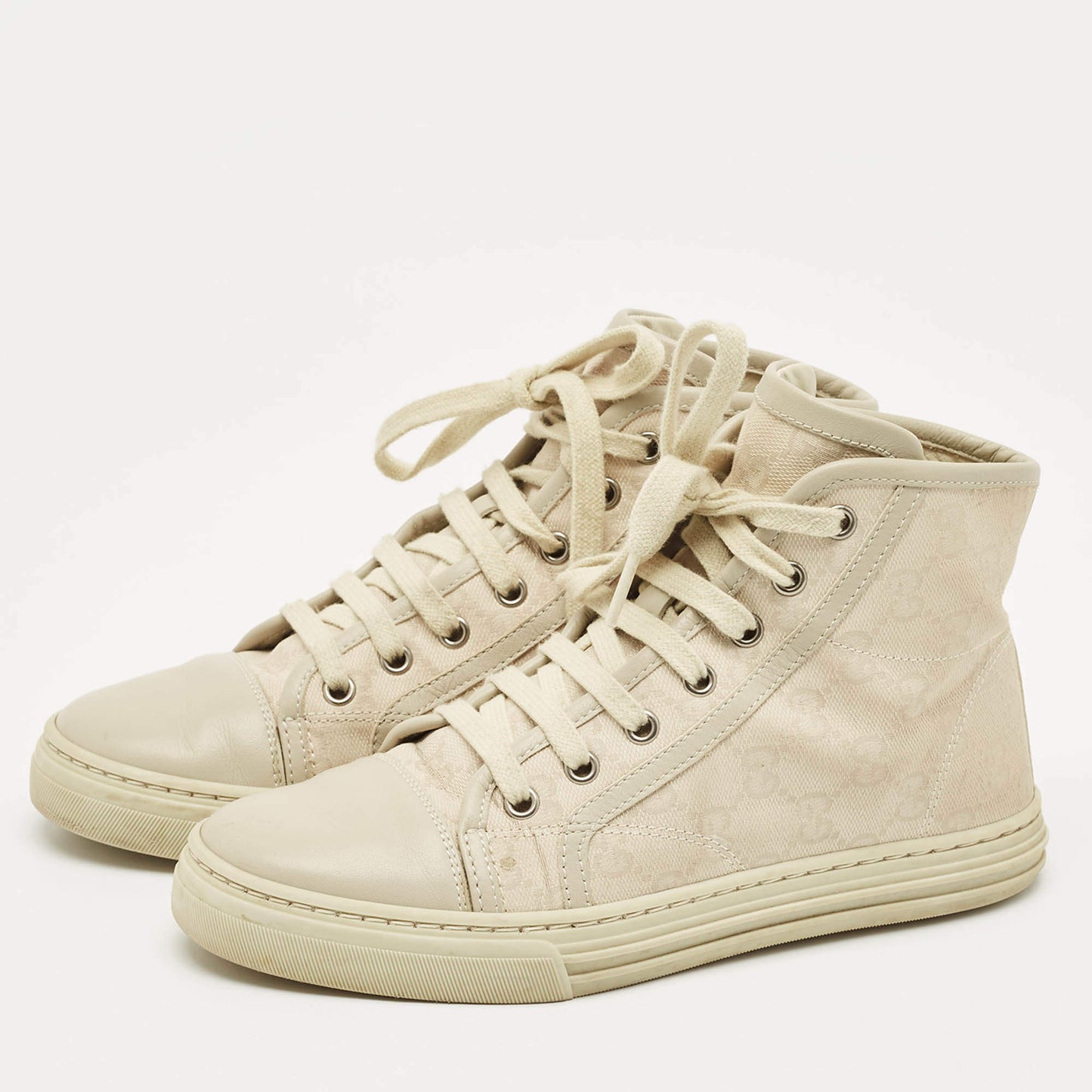 Gucci Grey GG Canvas and Leather High Top Sneakers