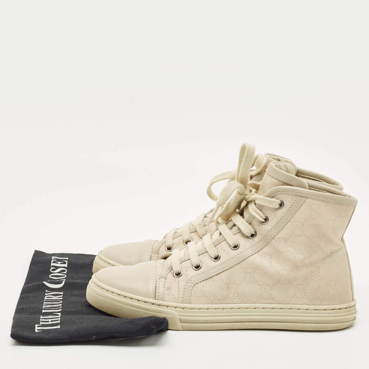 Gucci Grey GG Canvas and Leather High Top Sneakers