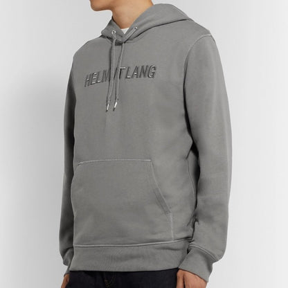 Helmut Lang Embroidered Logo Grey Hoodie Sweatshirt