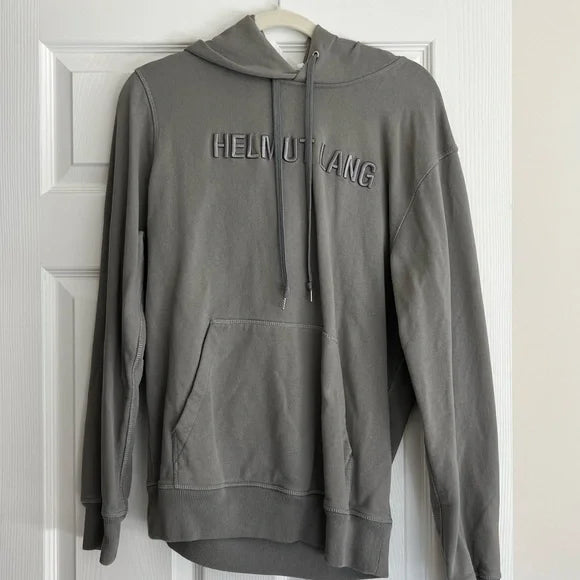 Helmut Lang Embroidered Logo Grey Hoodie Sweatshirt