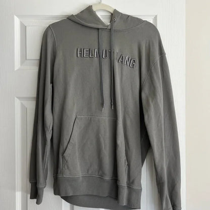 Helmut Lang Embroidered Logo Grey Hoodie Sweatshirt