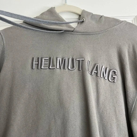 Helmut Lang Embroidered Logo Grey Hoodie Sweatshirt