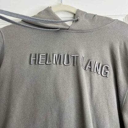Helmut Lang Embroidered Logo Grey Hoodie Sweatshirt