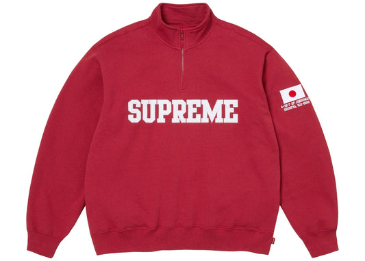 Supreme Tokyo Shop Flag Half Zip Pullover Dark Red