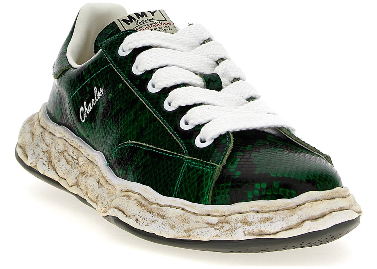 Maison Mihara Yasuhiro Charles OG Sole Leather Low Python Printed Green