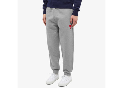Ami Paris Red Logo Heart Heavy Fleece Sweatpants Heather Grey