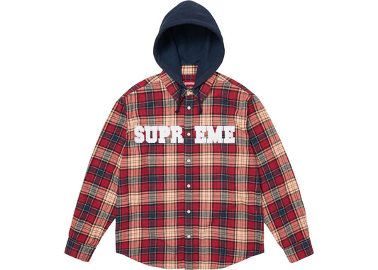 Supreme Appliqué Hooded Flannel Shirt Red