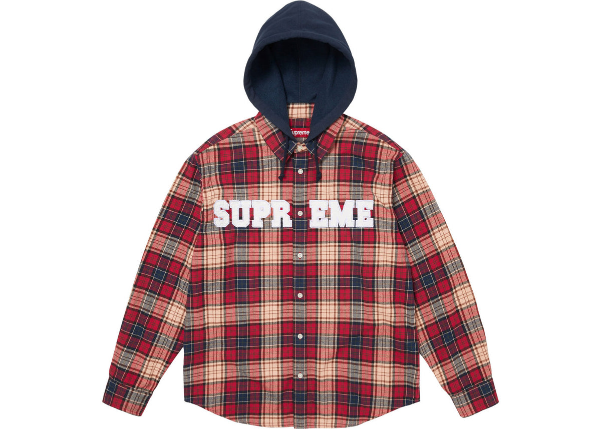 Supreme Appliqué Hooded Flannel Shirt Red