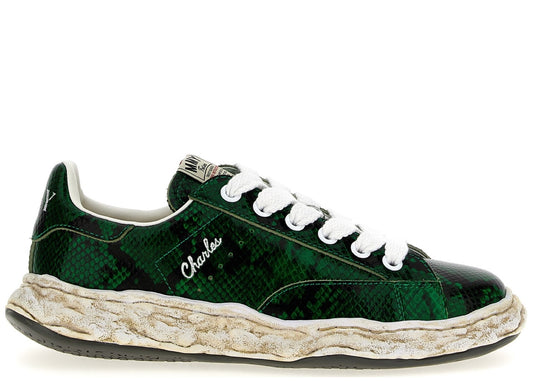 Maison Mihara Yasuhiro Charles OG Sole Leather Low Python Printed Green