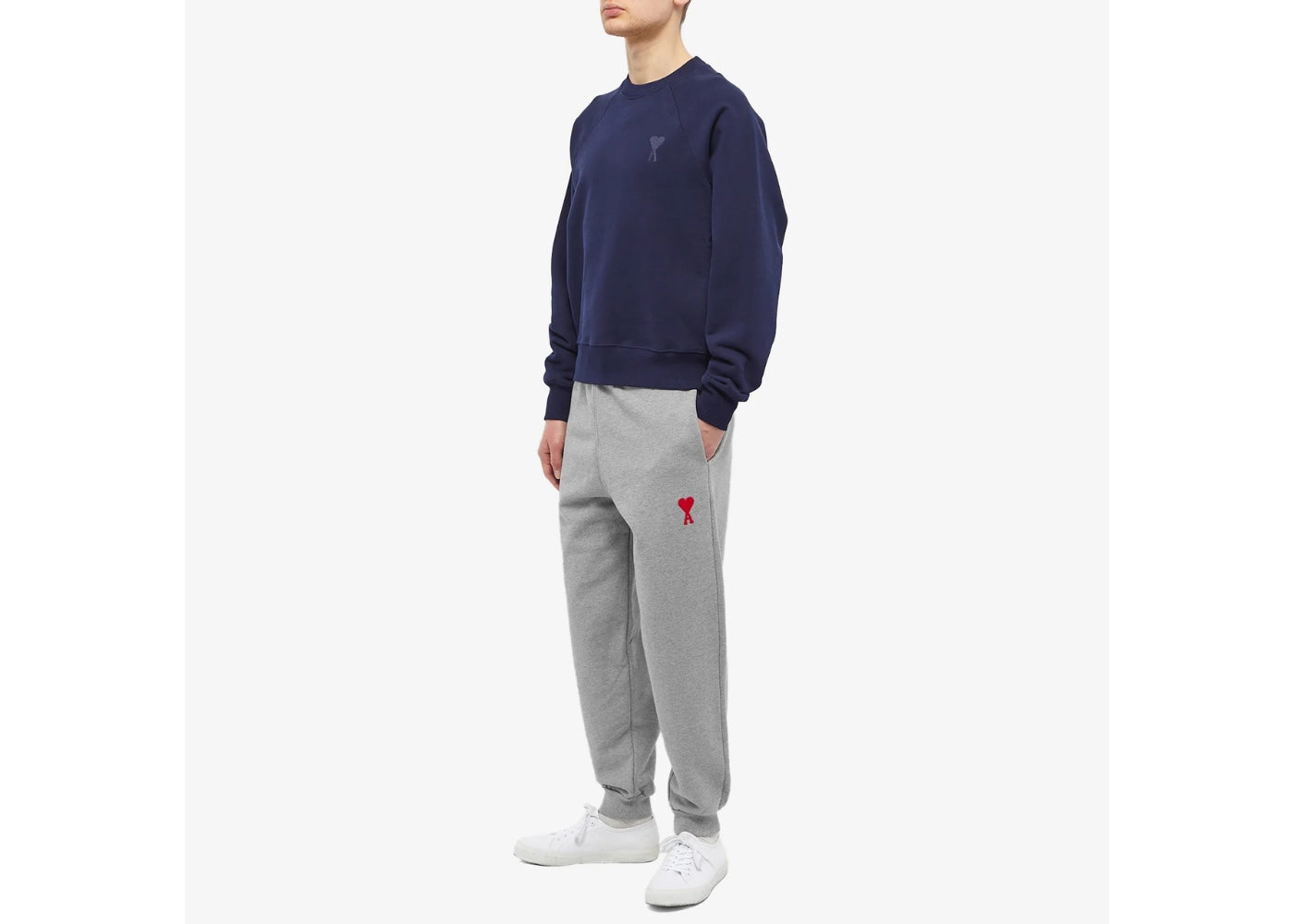 Ami Paris Red Logo Heart Heavy Fleece Sweatpants Heather Grey