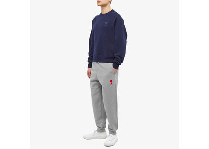 Ami Paris Red Logo Heart Heavy Fleece Sweatpants Heather Grey