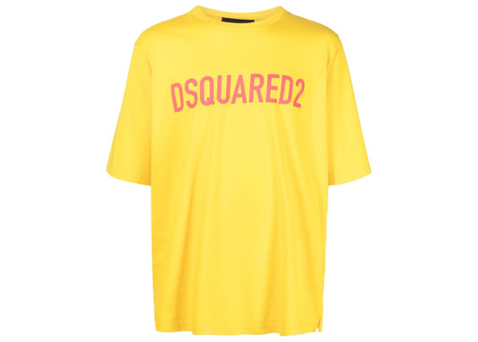 Dsquared2 Logo Print Cotton T-shirt Yellow