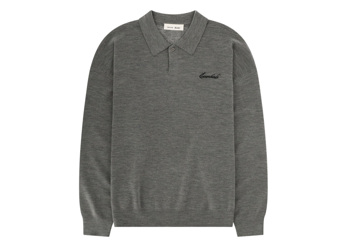 Fear of God Essentials Signature 90's Knit Polo Concrete Heather