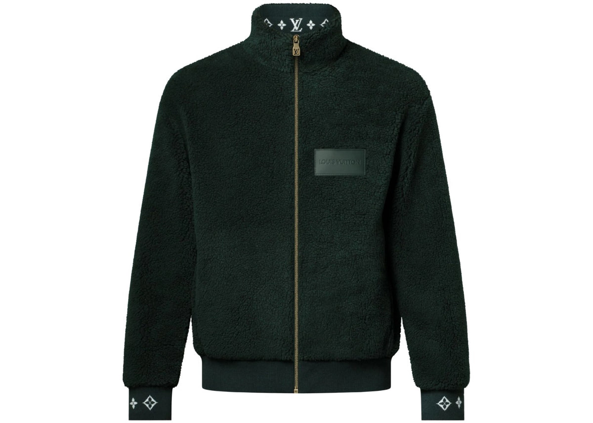 Louis Vuitton Leather Patch Fleece Jacket Green