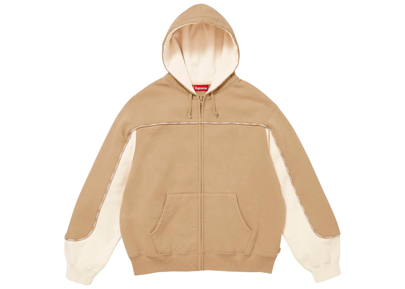 Supreme Piping Zip Up Hooded Sweatshirt Brown Dark Tan