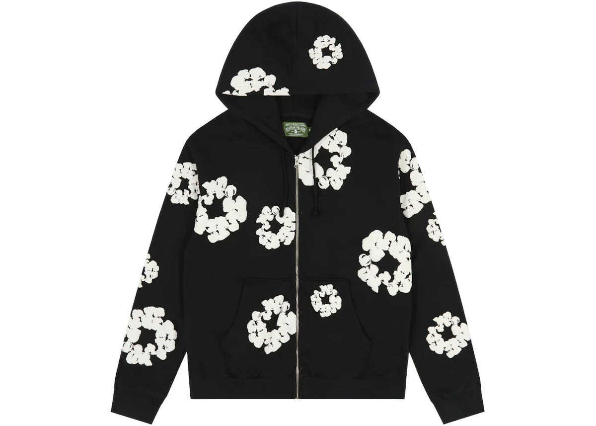 Denim Tears Cotton Wreath Zip Up Hoodie Black