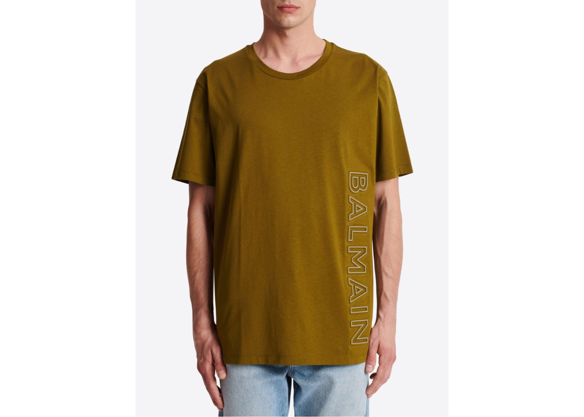 BALMAIN Aside Logo T-shirt Khaki Green