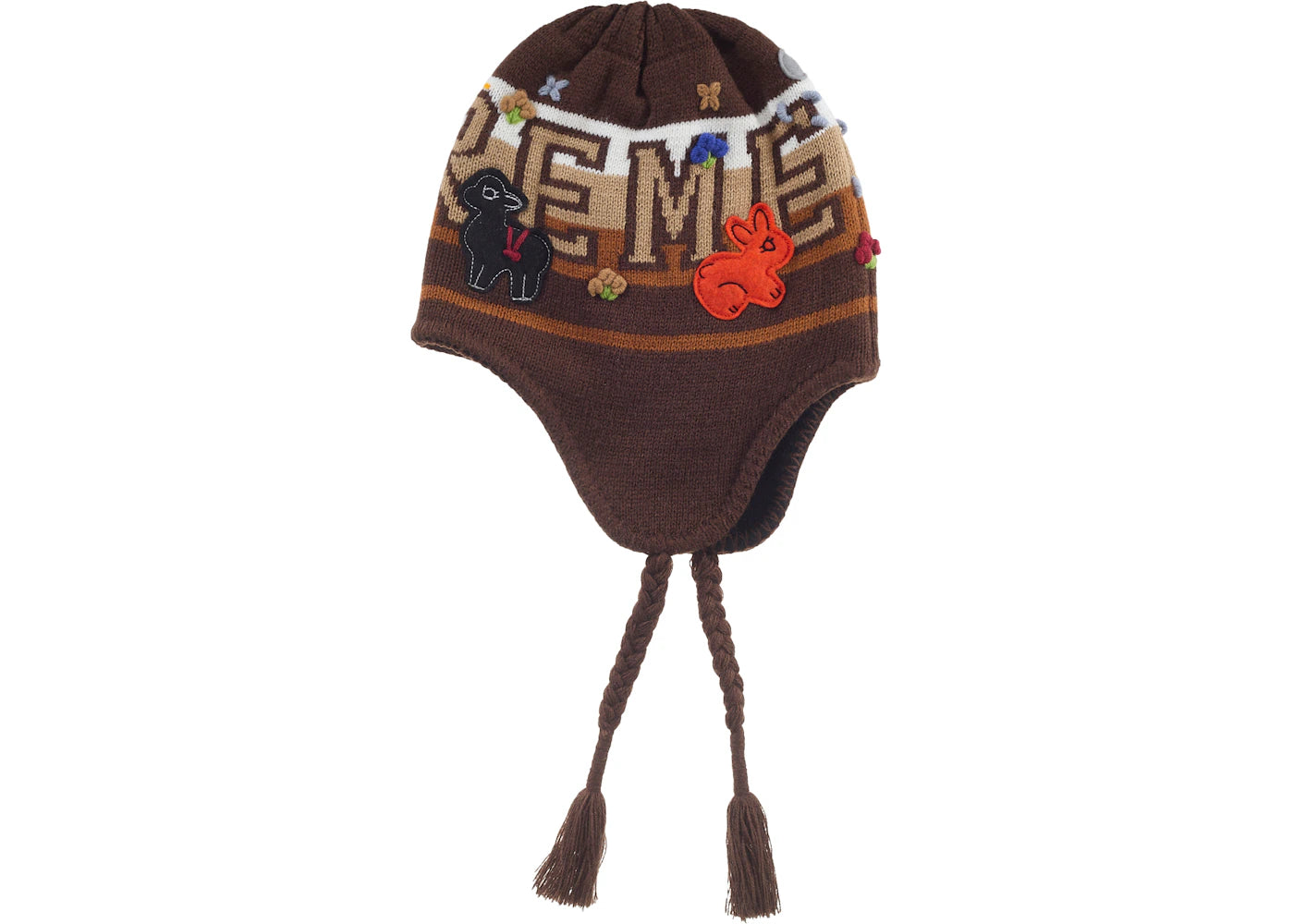 Supreme Felt Applique Earflap Beanie Brown