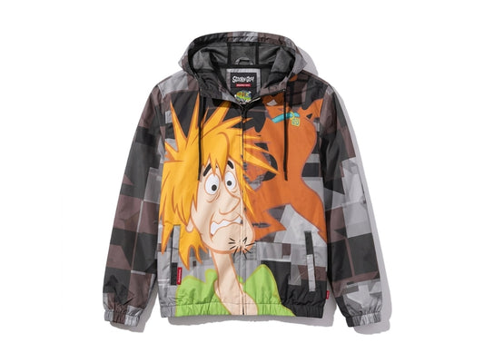 Members Only Scooby Doo Hooded Windbreaker Jacket Grey