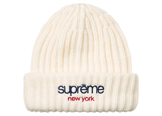 Supreme Classic Logo Chunky Ribbed Beanie (FW26) Natural Cream White
