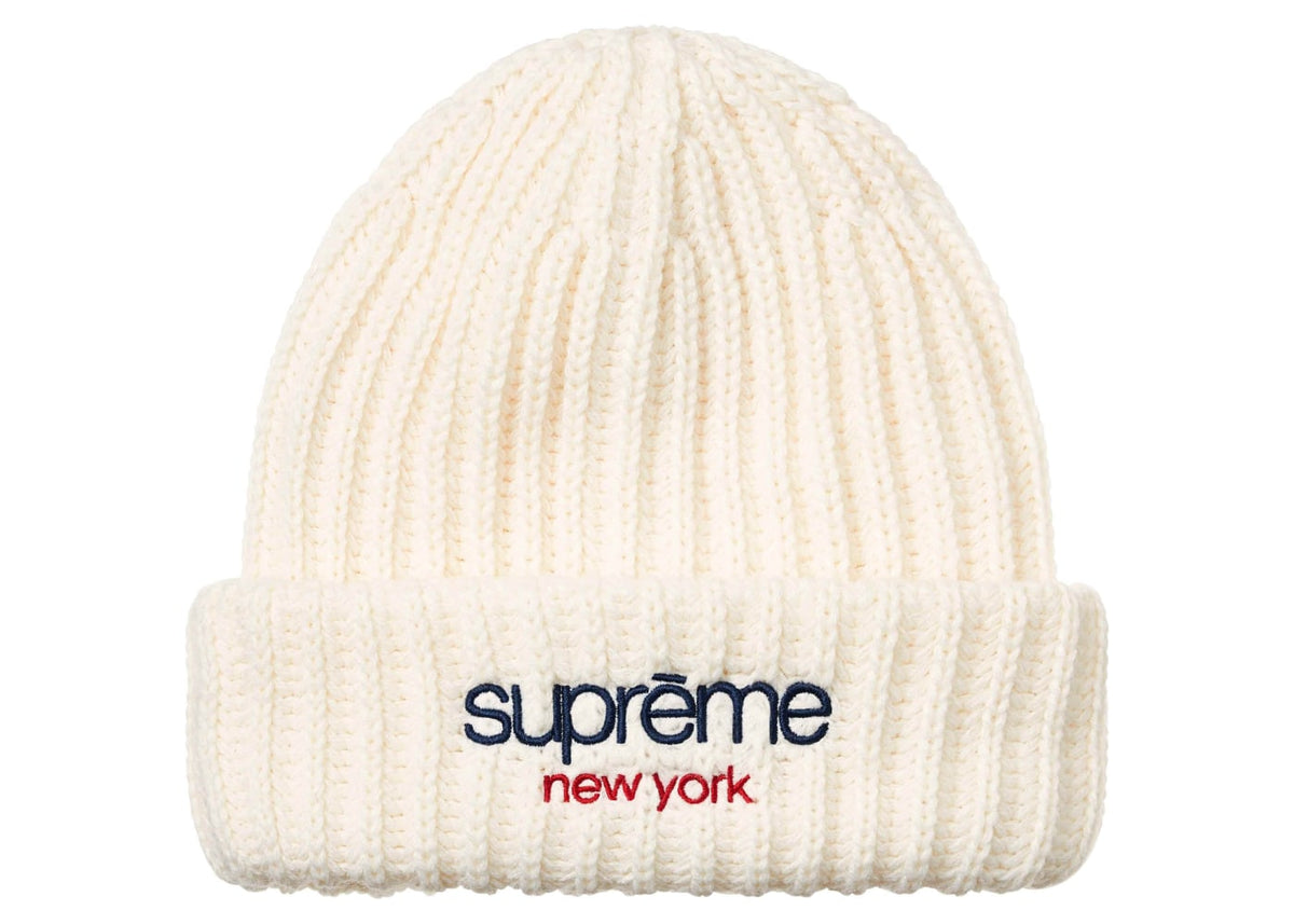 Supreme Classic Logo Chunky Ribbed Beanie (FW26) Natural Cream White