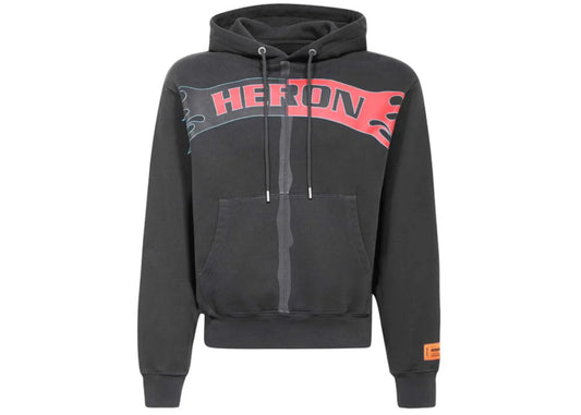 Heron Preston HP STFU Printed Cotton Flames Logo Hoodie Grey Black