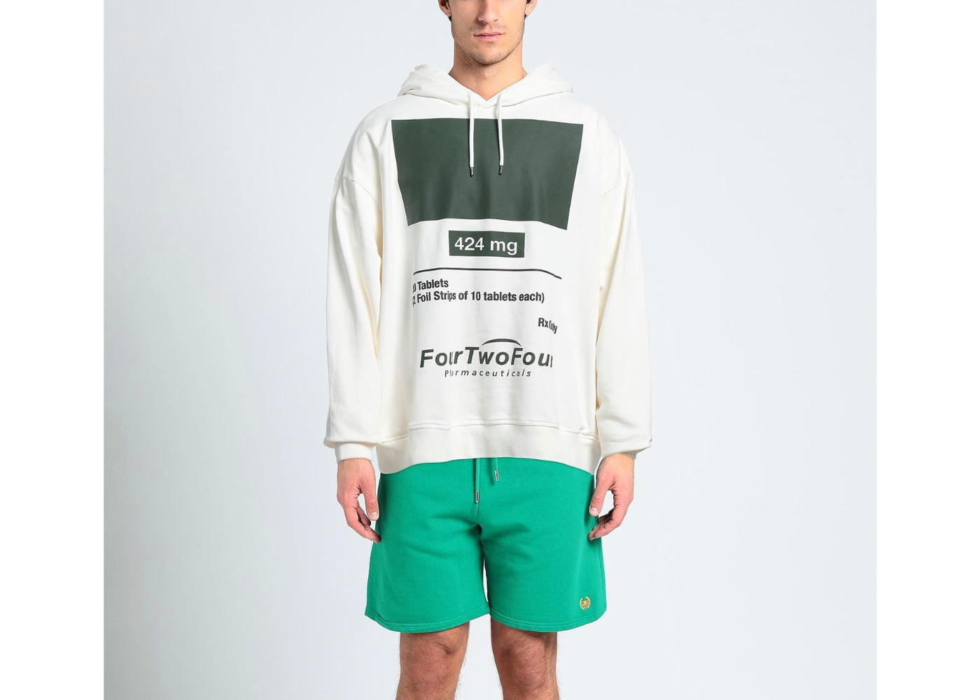424 FourTwoFour Graphic Print Cotton Hoodie White Cream