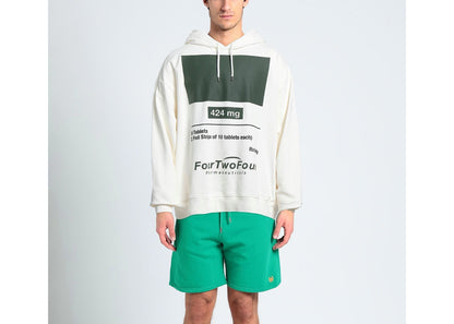 424 FourTwoFour Graphic Print Cotton Hoodie White Cream
