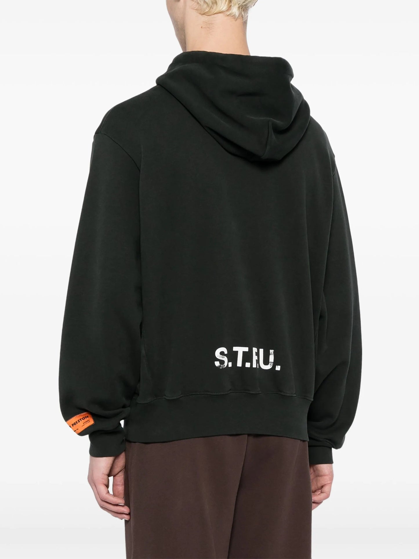 Heron Preston HP STFU Printed Cotton Flames Logo Hoodie Grey Black