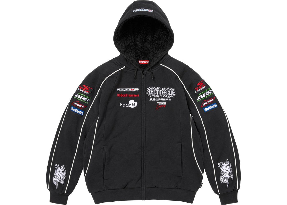 Supreme Racing Lined Zip Up Hooded Sweatshirt Hoodie Black