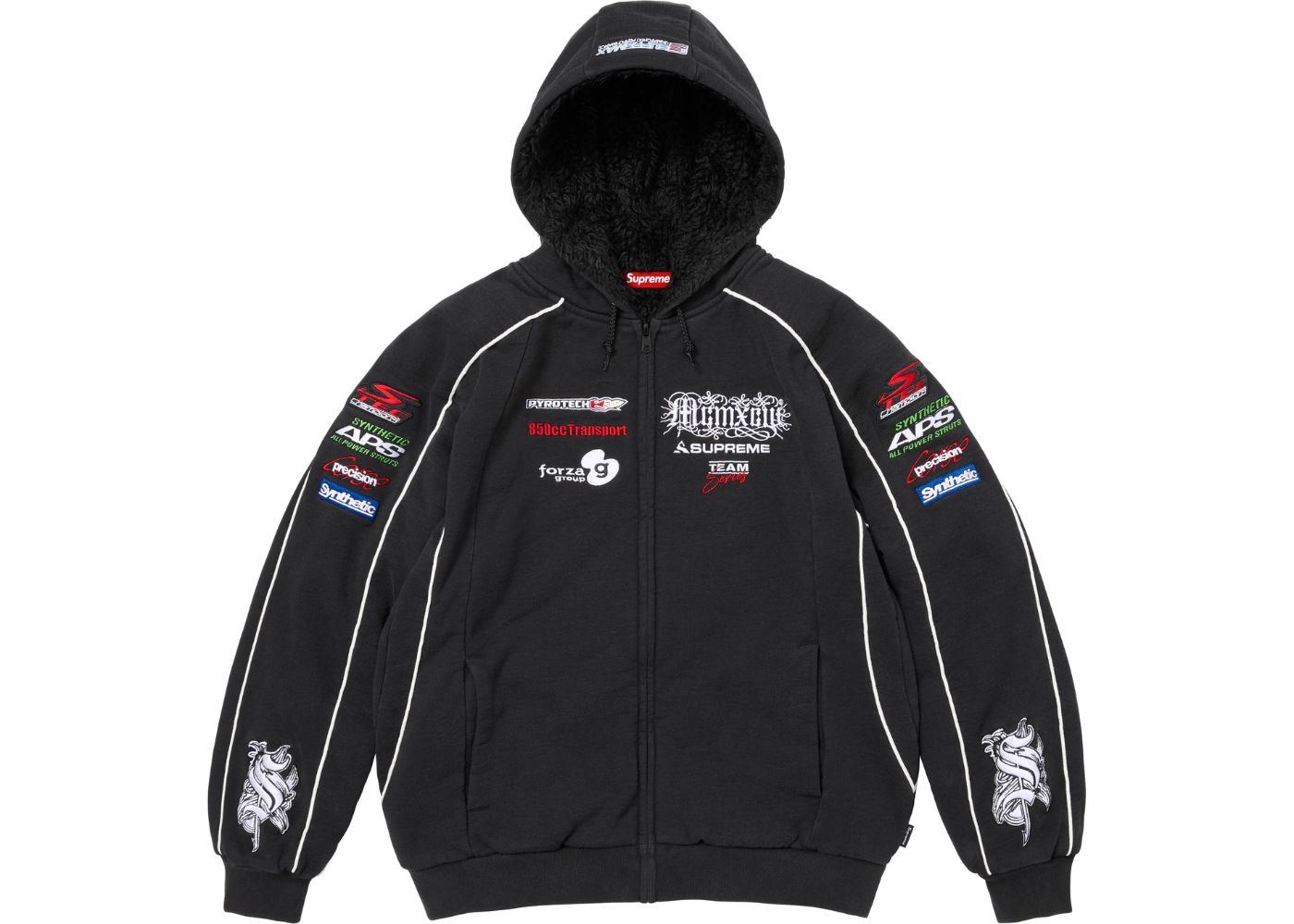 Supreme Racing Lined Zip Up Hooded Sweatshirt Hoodie Black